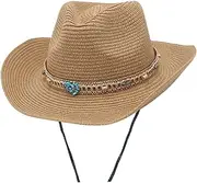 [AZIDWERYQ] Straw Cowboy Hat, UV Protection Wide Brim Straw Cowgirl Hat, Vintage Western Cowboy Hat with Decorative Belt, Foldable Cowboy Hats for Women Men Straw Cowgirl Hat