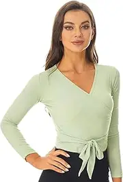 [inhzoy] Women's Long Sleeve Sports Crop Top Slim Fit Modern Dance Workout Shirt for Running Training Fitness