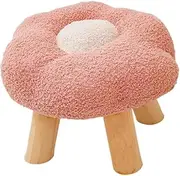 SHENMAIDAY Small Footstool, Solid Wood Ottoman Stool, Sofa Footstool, Comfortable Pouf Flower Shape Multipurpose Ottoman Footstool for Living Room, Bedroom (Pink)