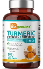 Biogenuine Organic Turmeric Curcumin Plus BioPerine 1310 mg 180 Vcaps