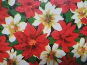 Peva Vinyl Flannel Back Tablecloth,60"Round,RED& WHITE POINSETTIA FLOWERS,Broder