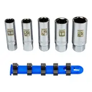 Neiko 02500A 3/8" Drive Spark Plug Socket Set, 5 Piece, SAE And Metric, Rubbe...