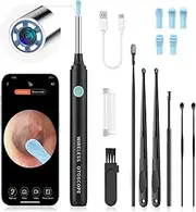 Qimic Ear Cleaner Camera Kit - Ear Wax Removal Camera with 1080P, Ear Camera with 6 LED Lights and Silicone Replacement Ear Tips,WIFI Earwax Removal Otoscope for iOS & Android (Black)