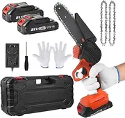 6-Inch Cordless Mini chainsaw, Electric Protable Chainsaw with 2Pcs Batterie 21V and 2 Chains & Charger, Handheld Rechargeable Chainsaw for Branch Wood Cutting Garden Tree Logging Trimming