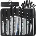 8PC Kitchen Knife Set Damascus Pattern Chef Knives Black Handle Cleaver with Bag