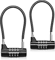 AMIR 4 Digit Combination Padlock, 6.9 inch Long Shackle Padlock with Steel Cable Rope, Waterproof Cable Lock with Resettable Code, Outdoor Long Padlock for Gym Locker, Hasp Cabinet-2PCS