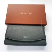 NEW OROTON Atlas Soft Fold Zip Leather Wallet Clutch Charcoal Tag and Box
