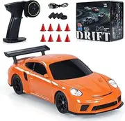 OYDL RC Remote Control Sports Car, 1/43 Scale Mini Racing Drift Car Toy 2.4G Full Proportional RC Electric Model with Lights, Remote Control Vehicle for Adults Teen - RTR Version/Orange
