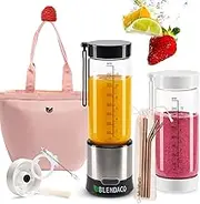 Blendaco Glass Jar USB Portable Blender and Accessories (Silver Premium Package)