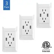 3 Pack Socket 2 USB Wall Socket Charger AC/DC Power Adapter Outlet Plate Panel