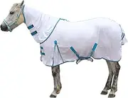 Gallopoff Horse Fly Sheet with Detachable Neck Cover & Belly Wrap, Adjustable Fly Sheet for Horses, Equine Airflow Mesh Summer Flysheet White 84