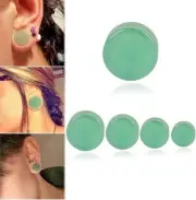 PAIR Green Jade Stone ORGANIC EAR PLUGS TUNNEL SADDLE Double FLARED GAUGES Rings