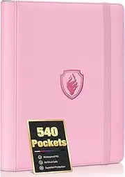 Premium 9 Pocket Card Binder for 540 Cards, Fabmaker PU Cover Trading Card Binder, Sturdy Card Collection Album, Sleek Card Holder Folders for YuGiOh, MTG, TCG, Game Cards & Sports Cards, Pink