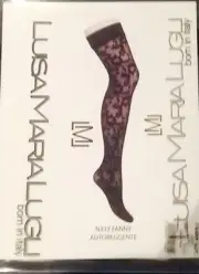 LUISA MARIA LUGLI Black Floral Design Thigh-Highs N337 Born In Italy Size M L