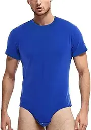 [KKmeter] Mens One-Piece Bodysuit Short Sleeve Press Button Crotch Tshirt Leotard Undershirt