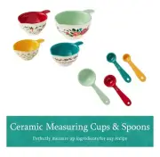 Pioneer Woman Ceramic Nesting Measuring Cups & Spoons Set Floral, New