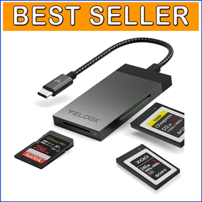 3-in-1 Card Reader Adapter - High-Speed USB-C for CFexpress, XQD & SD Cards
