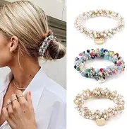 Runmi Pack of 3 Beaded Hair Bobbles Elastic Stretchy Hair Accessories for Women and Girls