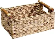 domoi Wicker Basket Rectangular with Wooden Handles for Shelves,Water Hyacinth Basket Storage,Natural Baskets for Organizing B