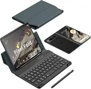 Jarttarn Wireless Bluetooth Keyboard Holster for Google Pixel Fold Folding Phone Portable External Office Stand Holster Keyboard with Pen (Green)