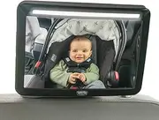 Toddleroo by North States On-the-Go Deluxe LED Baby Car Mirror, Wide View Shatterproof Acrylic Mirror with Light, Monitor Rear-Facing Seat, Crash Tested, Black