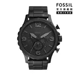 FOSSIL NATE 黑色帥氣不鏽鋼計時男錶 黑色不鏽鋼鍊帶 50MM JR1401