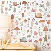 Woodland Mushroom Wall Stickers Decals Boho Mushroom Wall Decals Peel and Stick Spring Forest Mushroom Wall Stickers Aesthetic Cute Mushroom Wall Decals for Kid Room Nursery Bedroom Decor