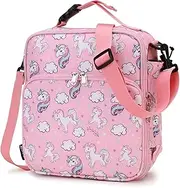 Lunch Bag for Kids,RAVUO Insulated Lunch Box Bag Large Reusable Lunch Tote with Detachable Shoulder Strap,Water Resistant Thermal School Lunch Cooler for Girls (Unicorn Pink)