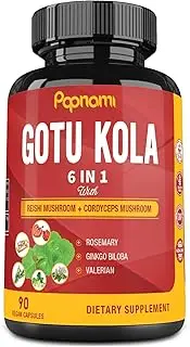 Organic Gotu Kola Extract Capsules with Reishi, Cordyceps, Rosemary, Gingko Biloba & Valerian Root - 90 Counts for 3 Months - Supports Brain, Immunity, Skin & Heart Health