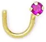 [JewelryWeb] 14ct Yellow Gold Red Round CZ Simulated Diamond Body Piercing Jewelry Nose Screw