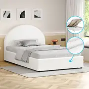 ALFORDSON Bed Frame King Single Gas Lift Base With Storage White Boucle HOWELL