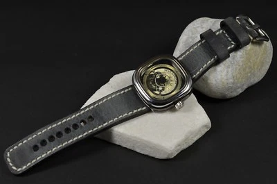 MA WATCH STRAP 28/24 FOR SEVEN FRIDAY GENUINE AGED LEATHER HANDMADE SAVAGE BLACK