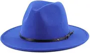 [UPSTORE] Ladies Classic Wool Fedora Hat Belt Buckle Felt Wide Brim Panama Hat Wine Red