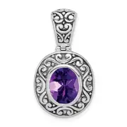 Sterling Silver Antiqued Oval Amethyst Pendant