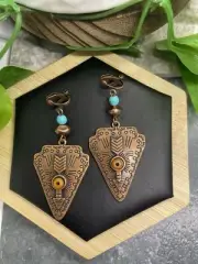 2.25” Earring Set Clip-On Copper-tone Bohemian Dangle Drop New Free Ship B4766