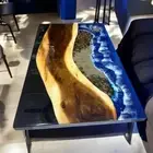Custom Ocean Epoxy Resin Center Table | Live Edge Wood & Resin Coffee Table top