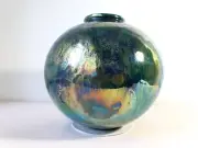 American Raku Vase with silver and cobalt , Large raku pottery vase , 3 liters v