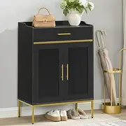 HOOBRO Shoe Cabinet with Doors, 5-Tier Shoe Storage Cabinet with Drawers, 36.6'' Tall Shoes Rack Organizer Cabinet, Wooden Shoe Cabinet Storage for Entryway, Adjustable Shelves, Black DB14SC01