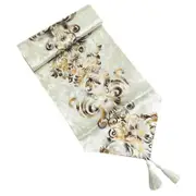 Catzon Hot Stamping Classic Floral Table Runner With Tassel-White
