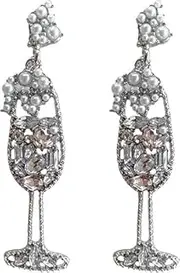[HDBHBH] Champagne Earrings for Women Champagne Wine Glass Dangle Earrings Handmade Rhinestones Crystal Pearl Beaded Drop Earrings Fun Earrings Bride Earrings Dainty Earrings Jewelry