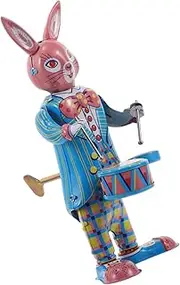 PHENOFICE Funny Windup Rabbit Percussionist Robot Bunny Toy Vintage Iron Craft Decorative Toy for Children