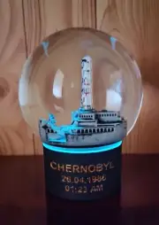 Original Chernobyl snow globe. Glow in the dark, with Cherenkov effect