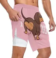 [ZZXXB] I Love You Dachshund Dog Athletic Shorts for Men with Pockets 2 in 1 Quick Dry Running Shorts S-3XL