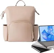 Nkmujil Leather Backpack Diaper Bag, Waterproof PU Leather, Large Capacity Bag, Multi-Pocket Organizer for Mom and Dad, Travel, 16.14x13.78x7.87 inches, Orange Creamy Khaki