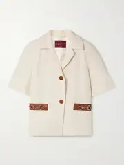 [Gucci] Gucci - Horsebit-detailed Leather-trimmed Linen-canvas Jacket - Cream - IT40 IT 40 Cream