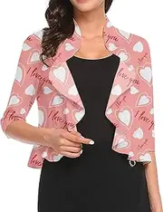 [Aceshion] Women's Open Front Cropped Cardigan 3/4 Sleeve Casual Shrugs Jacket Draped Ruffles Bolero Cardigan, Valentines Day-d, Small