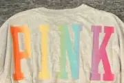 Victoria's Secret Pink Ombre Tie Dye Rainbow Logo Varsity SS Tee Shirt L XL NWT