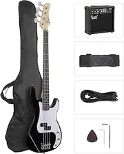 GLARRY Full Size Electric Bass Guitar Beginner Kit 4 String with AMP, Cable, Strap, Bag and Accessories (Black)