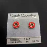 Sarah Coventry Red Enamel Post Stud Earrings Costume Jewelry Vintage