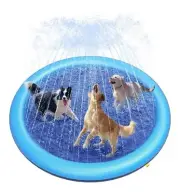 67in Blue Dog Pool Splash Pad, Anti-Slip Durable Pet Sprinkler Pad
